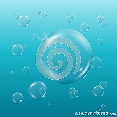 Shampoo or soap foam, bubbles in light sunny water Vector Illustration