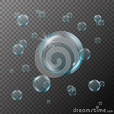 Shampoo or soap foam bubbles on transparent background Vector Illustration