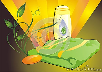 Shampoo, soap and towel Vector Illustration