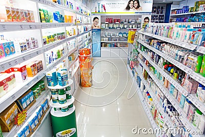 Shampoos and personal care products in store Editorial Stock Photo