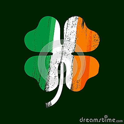 Shamrock clover icon. Irish flag texture. Symbol of luck. Vector Illustration