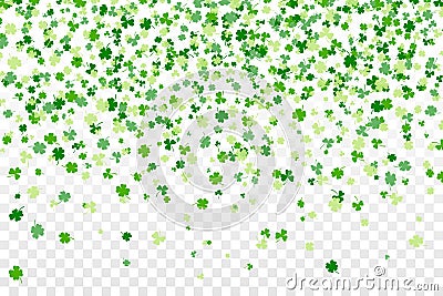 Shamrock or clover leaves flat design green backdrop pattern vector illustration isolated on transparent background. Vector Illustration