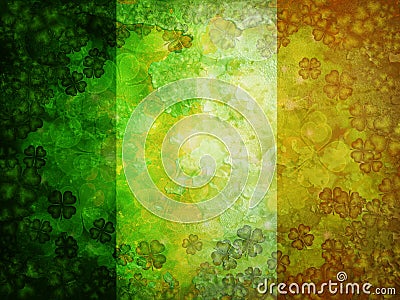 Shamrock Four Leaf Clover Grunge Flag Background Stock Photo