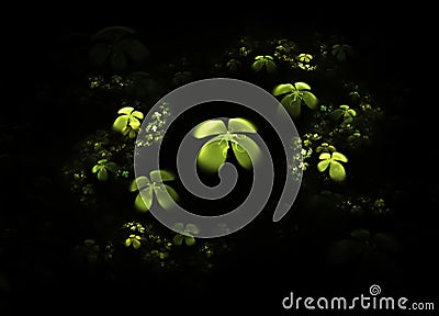 Shamrock, four leafed clover on black Cartoon Illustration