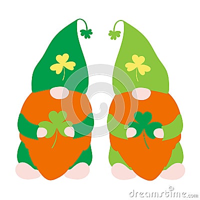 Shamrock gnomes clipart. St Patricks Day vector illustration. Irish funny festival logo. Lucky leprechaun Vector Illustration