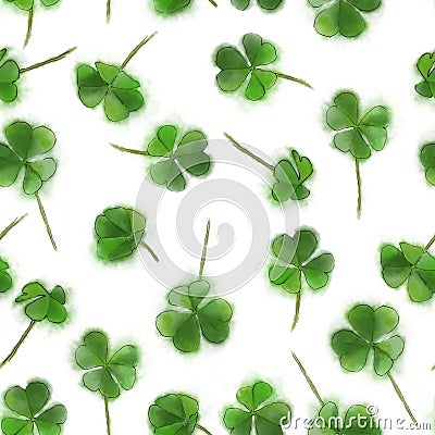 Shamrock Seamless Pattern Isolated on White Background. St. Patrick`s Day Design for Background, Print, and Textile. Stock Photo