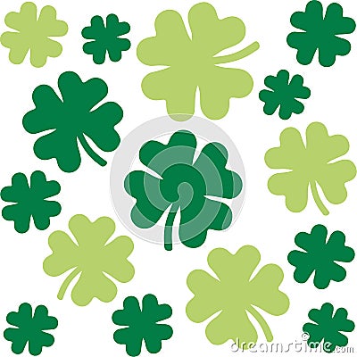 Shamrock pattern with four-leaf clovers in two green colors Vector Illustration