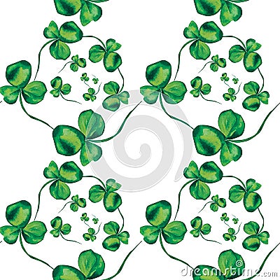 Shamrock seamless foliate pattern, watercolor leaves on white Stock Photo