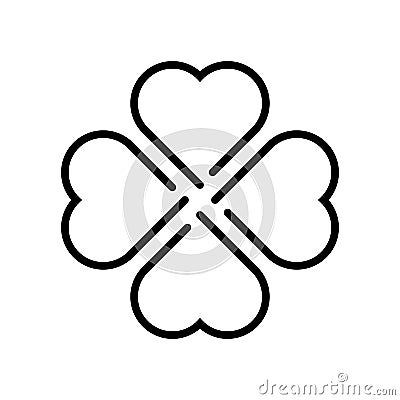 Shamrock silhouette - black outline four leaf clover icon. Good luck theme design element. Simple geometrical shape Vector Illustration