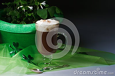 Shamrocks and Irish coffee on dark Stock Photo