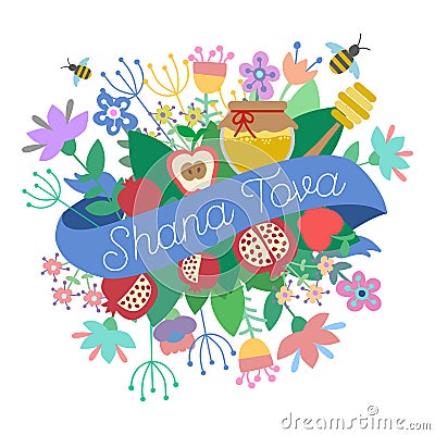 Shana Tova Happy New Year on hebrew. Vector Illustration