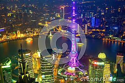 Shanghai aerial night view Stock Photo