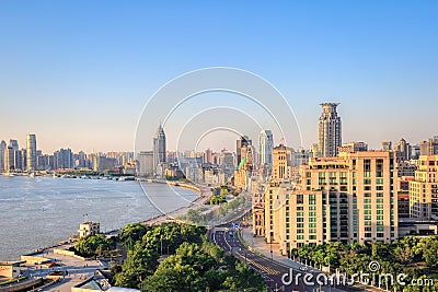 Shanghai bund in sunrise Stock Photo