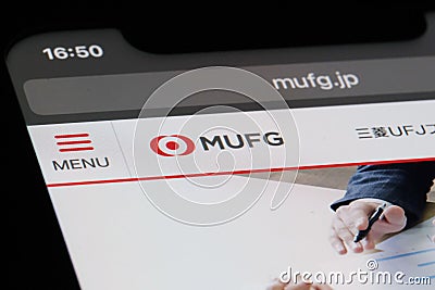 close up MUFG Bank brand logo Editorial Stock Photo