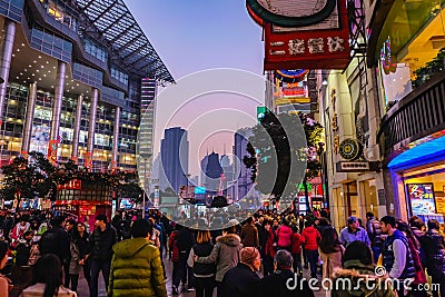 People walking in Nanjing Road Walking street in shang hai city china Editorial Stock Photo