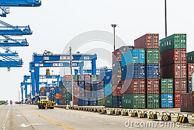 Tianjin China - on Jul 04, 2016:Scene of Tianjin port container freight terminal Editorial Stock Photo