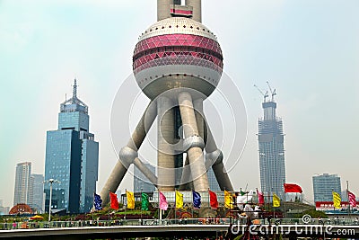 Shanghai China: Oriental Pearl Tower in Pudong Editorial Stock Photo