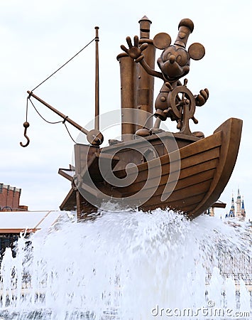 Statue of Mickey Mouse on the boat Editorial Stock Photo