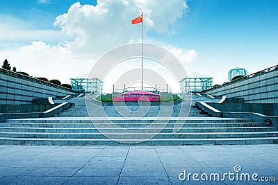 Shanghai Lujiazui civic landscape of China national flags Stock Photo