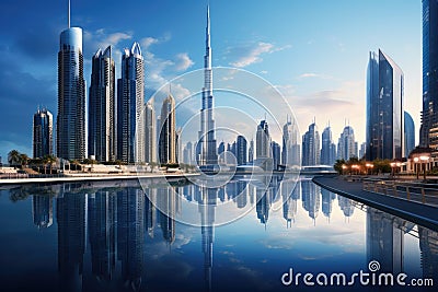 Shanghai Lujiazui Finance and Trade Zone of the modern city, Dubai Business Bay panoramic view, UAE, AI Generated Stock Photo