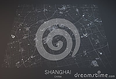 Shanghai map, satellite view, China Stock Photo