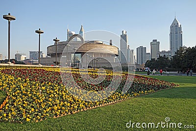 Shanghai Museum with the Shanghai Peoples Square Editorial Stock Photo