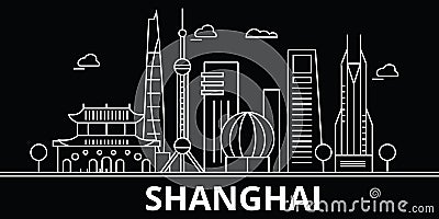 Shanghai silhouette skyline. China - Shanghai vector city, chinese linear architecture, buildings. Shanghai travel Vector Illustration