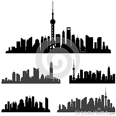 Shanghai skiline set. Buildings silhouette collection. Vector Illustration