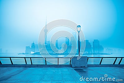 Shanghai skyline in fog Stock Photo