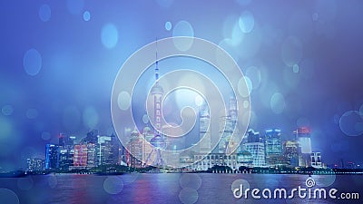 Shanghai skyline in rain, China Stock Photo