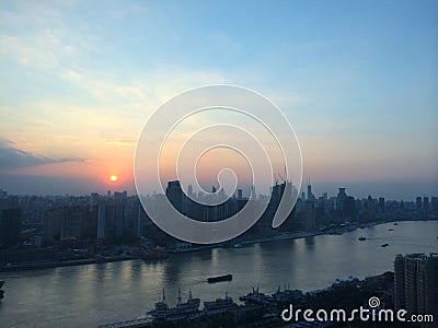 Shanghai Skyline during a rane sunset Stock Photo