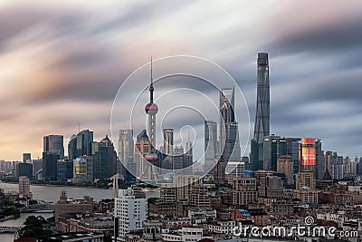 Shanghai Skyline in a Windy Day Editorial Stock Photo