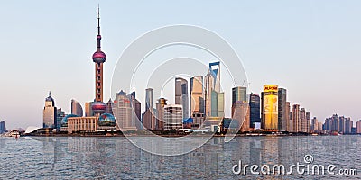 Shanghai skyline at sunset with reflection Editorial Stock Photo