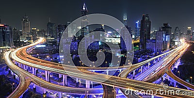 Shanghai Traffic at Night Editorial Stock Photo