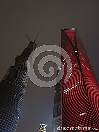 The Shanghai World Financial Center and the Shanghai Tower Editorial Stock Photo