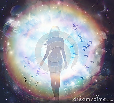 Soul journey, portal to another universe, Heaven, unity, afterlife, freedom, spiritual healing, astral travel Stock Photo