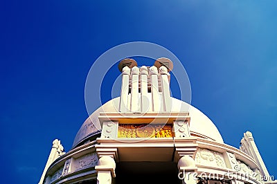 Shanti stupa: peace pagoda dedicated to lord Buddha Stock Photo