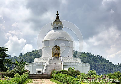 Shanti Stupa at Pokhara Stock Photo