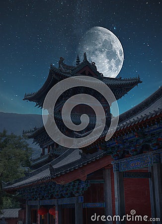 shaolin monastery at night Stock Photo