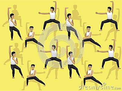 Shaolin Kung Fu Man Cartoon Character Vector Seamless Background Wallpaper Set 1-01 Vector Illustration