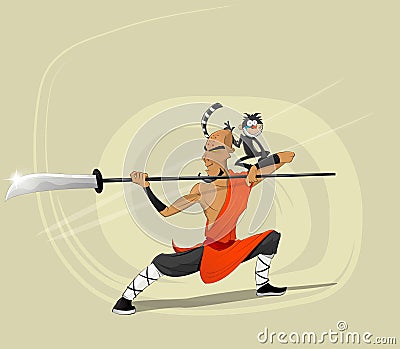 Shaolin warrior monk vector illustration Vector Illustration