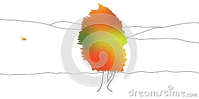 Shape of colour Tree, wind and falling autumn leaf. Vector outline Illustration Stock Photo