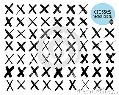 The shape of a cross.A brushstroke.The ink pattern.Vector collection of textured crosses.A large set of grunge elements Vector Illustration