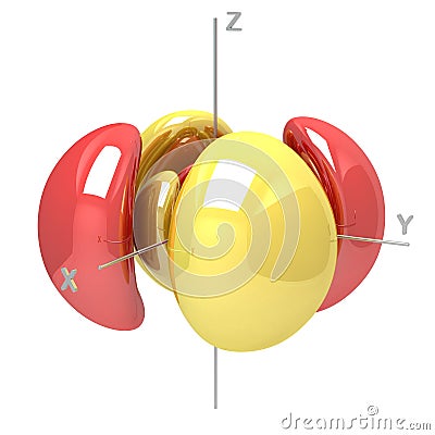 Shape of the 6Dxy M-1 atomic orbital on white background. Available other orbitals Stock Photo