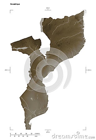 Mozambique shape on white. Sepia Stock Photo