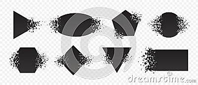 Shape explosion broken and shattered flat style design vector illustration set isolated on transparent background. Vector Illustration