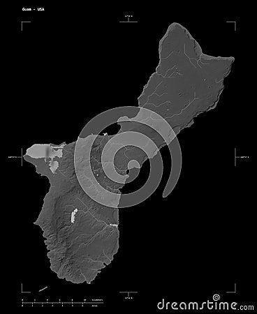 Guam - USA shape on black. Grayscale Stock Photo