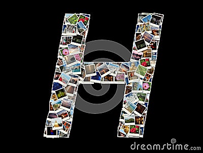 Shape of H letter made like collage of travel photos Stock Photo