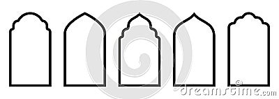 Shape Islamic door and window silhouette Arabic arch. Collection of patterns in oriental style. Frames in Arabic Muslim Vector Illustration