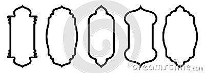 Shape Islamic door and window silhouette Arabic arch. Collection of patterns in oriental style. Frames in Arabic Muslim Vector Illustration